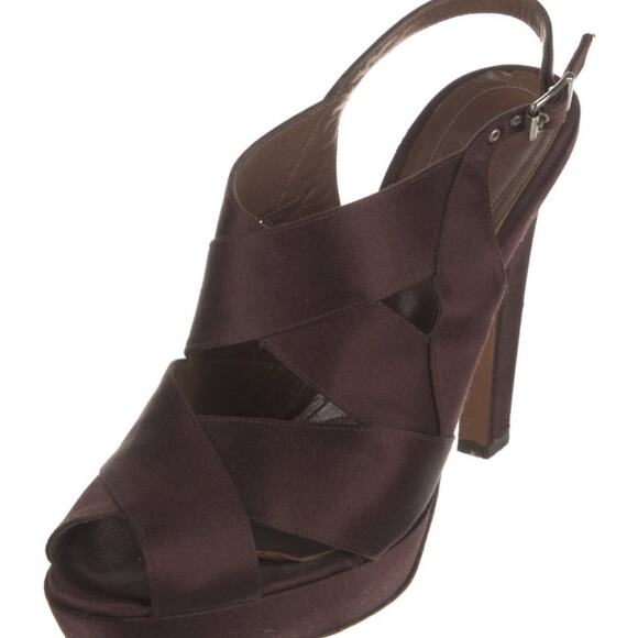 Marni Purple-Brown Satin Strappy Peep Toe Slingback Platform Sandals EU 38.5 - Picture 3 of 9